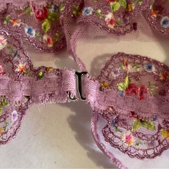 For Love & Lemons Daphne Garter Belt Purple New Floral Metallic Embroidery Large - Picture 10 of 11